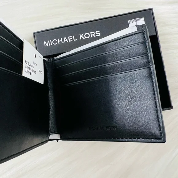 Michael Kors Andy Slim Billfold Wallet Black Saffiano Leather Gift Box - Picture 4 of 9